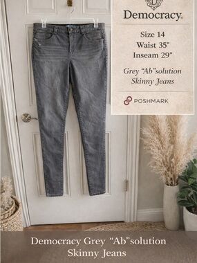 Democracy Ab’solution Gray Skinny Jeans Size 14, W 35”, Inseam 29”